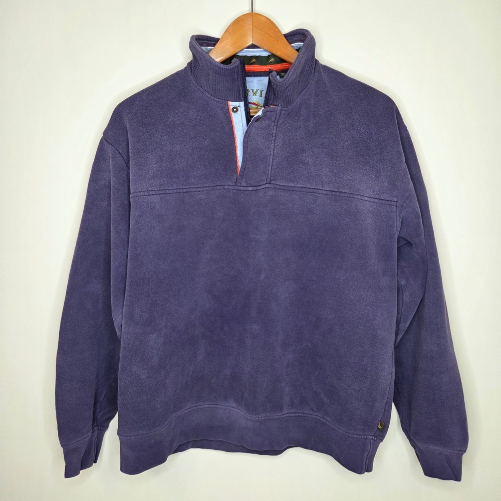 Orvis Mens Medium Purple Quarter Zip Pullover Sweatshirt Mock‎ Neck